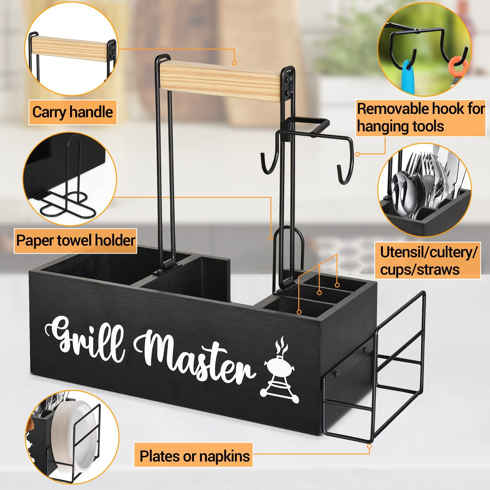 Grill Utensil Caddy, Picnic Condiment Caddy, BBQ and Grill Caddy with