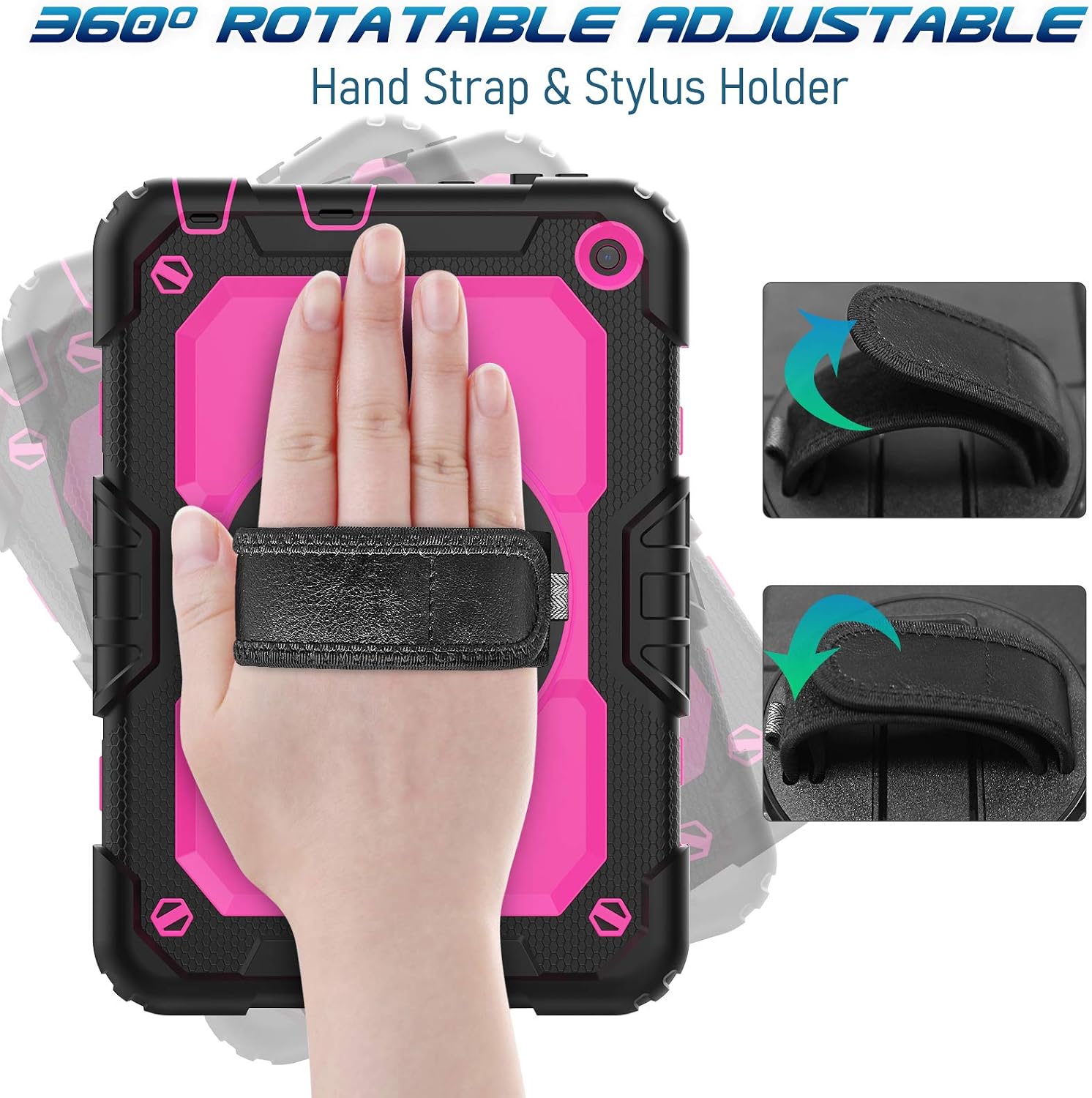 Timecity Case Compatible with Amazon Kindle Fire HD 8/HD 8 Plus (10th Generation, 2020 Release), Heavy Duty Case with Built-in Screen Protector & Swivel Kickstand&Hand Strap Shoulder Strap Case-Rose