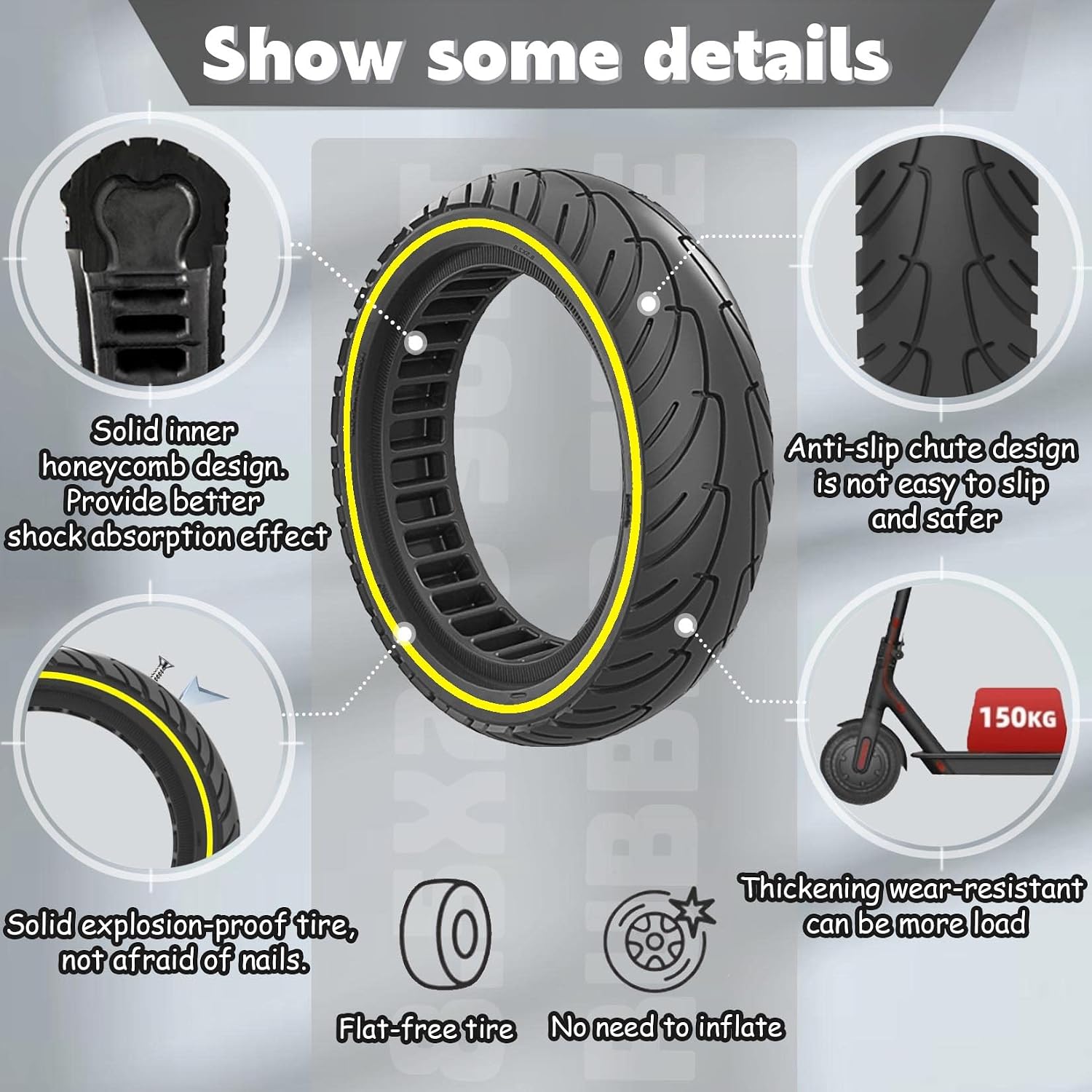 8.5x2.0 Scooter Tire, Fit for 50/75-6.1 8 1/2x2 Original, 8.5 Inch Fit for isinwheel S9 Pro VOLPAM SP06/SPT7/SP03 Electric Scooter Front Rear, Abrasion-Resistant, Yellow 2pcs
