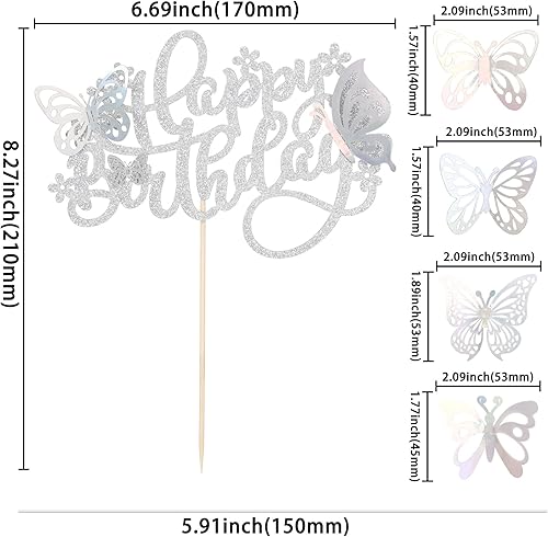 Miniatura 2 de 25 decoraciones de mariposa para tartas con purpurina 3D de mariposa con decoración de pastel de feliz cumpleaños para boda, aniversario, baby