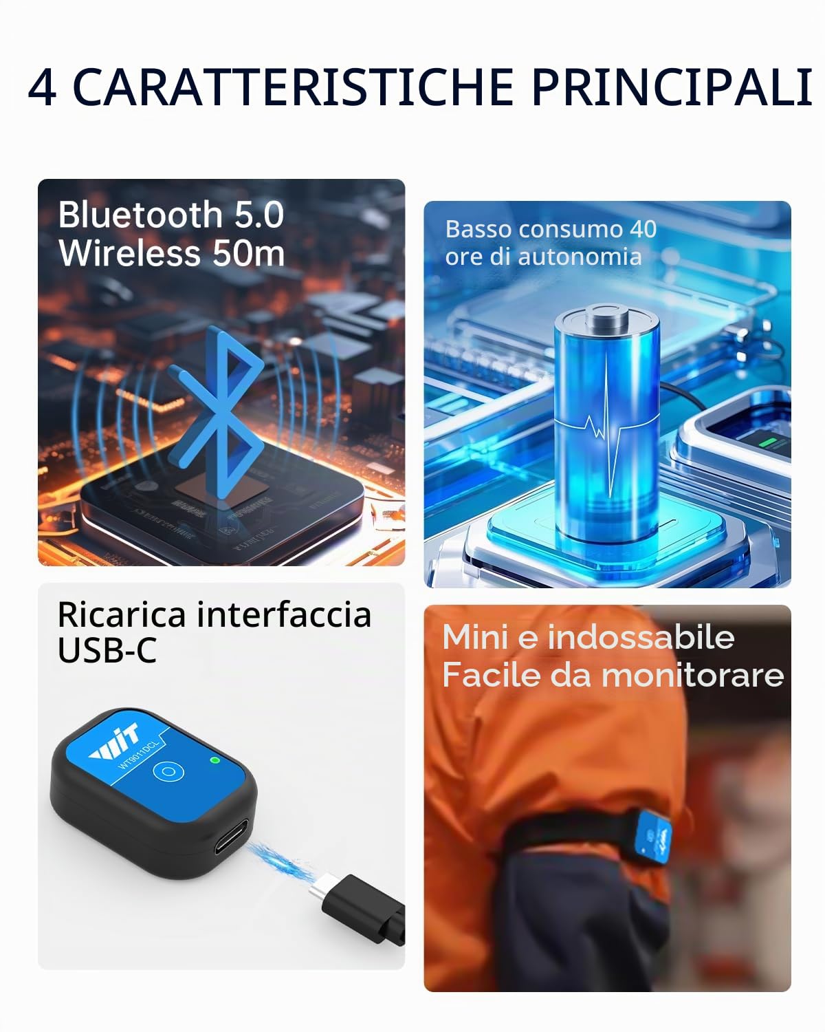 [Sensori di accelerazione Bluetooth 5.0] WT9011DCL MPU9250 Mini sensore inerziale wireless, 3 assi accelerometro + giroscopio + magnetometro)+ inclinometro, modulo sensore IMU AHRS a 9 assi USB