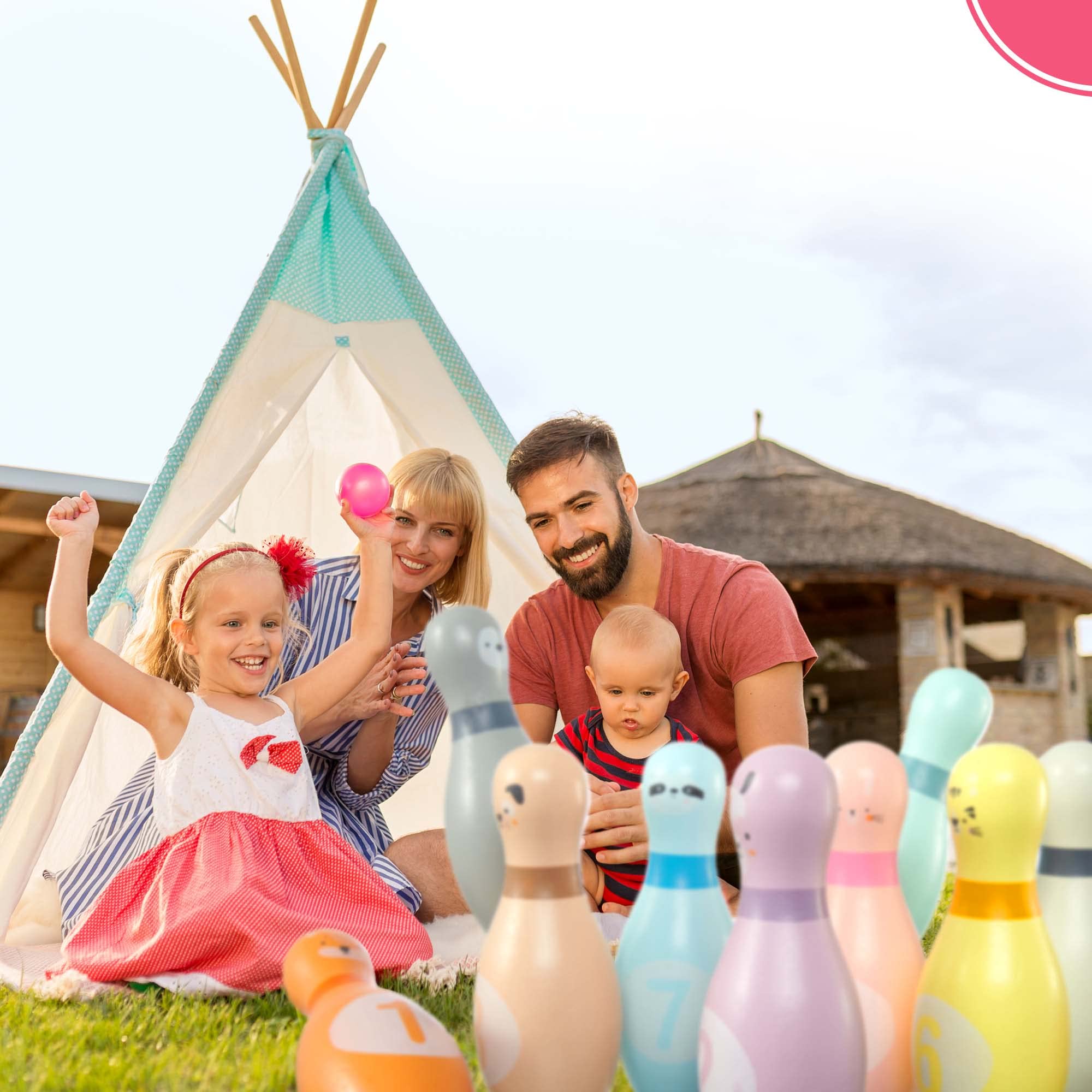 Pink Papaya Kegelspiel für Kinder | 12 teiliges Bowling Set | Spielzeug aus Holz | Outdoor & Indoor Spielzeug | schult & fördert Ihr Kind