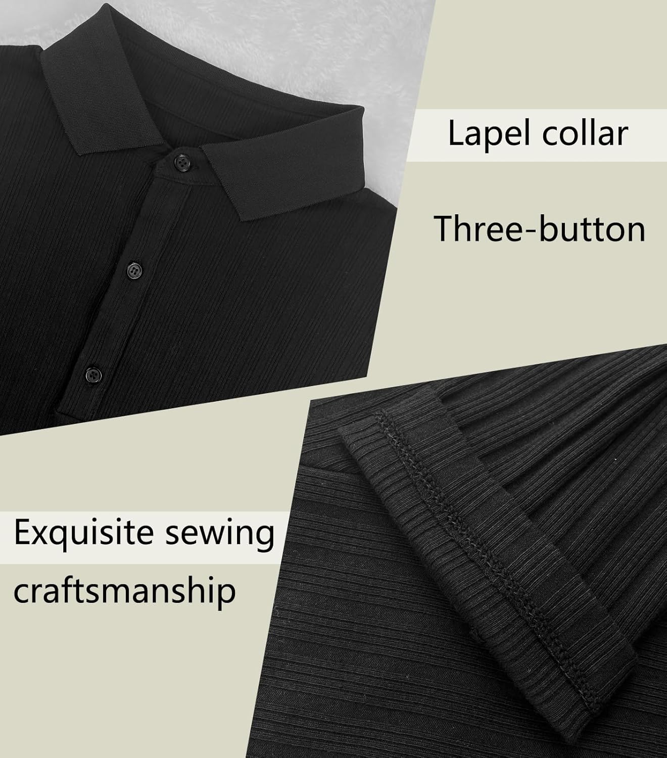 Muscle Cmdr Men's Cotton Long Sleeve Muscle T Shirts Slim Fit Business Casual Tee Short Sleeve Ribbed Polo V Neck - Image 5