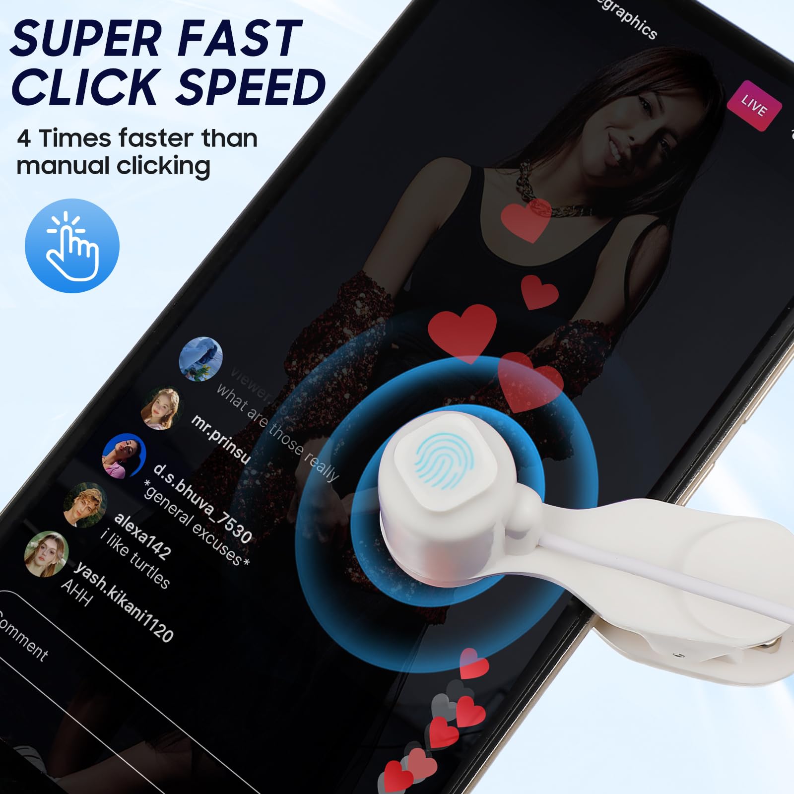 Gadpiparty 2 Stück Automatischer Bildschirm Klicker für Smartphone und Tablet, USB Screen Auto Klicker mit Einstellbarer Geschwindigkeit und Zufallsmodus für Live Streams und Shopping Apps, Weiß
