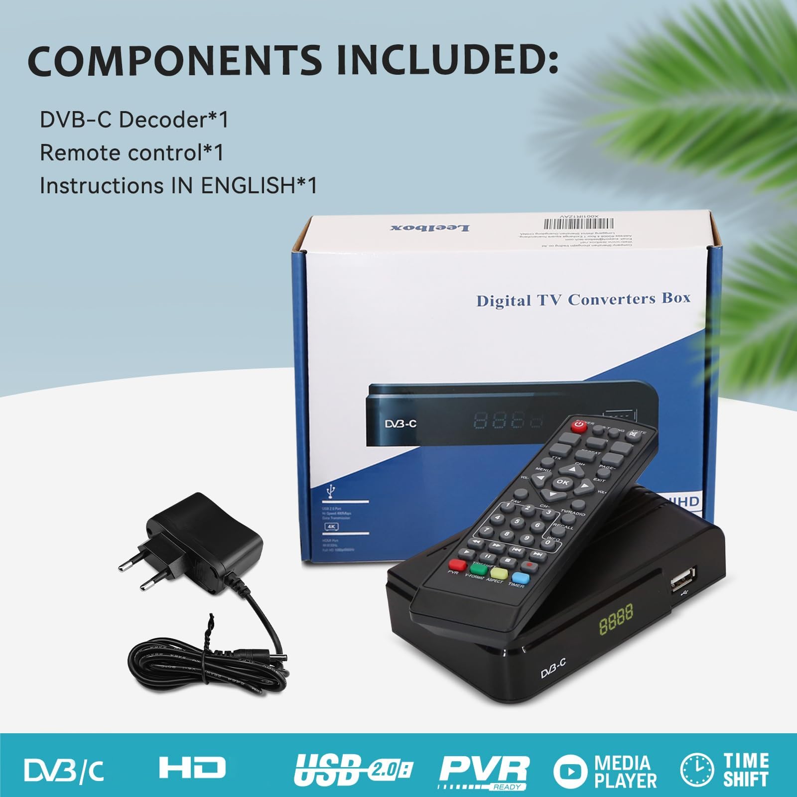 Kabel Receiver DVB-C Digitaler terrestrischer Decoder, Combo (HD1080p/H.264,MPEG-2,HDTV,DVB-C, SCART, USB 2.0, PVR FullHD TV Kabelreceiver mit Fernbedienung und Kabel