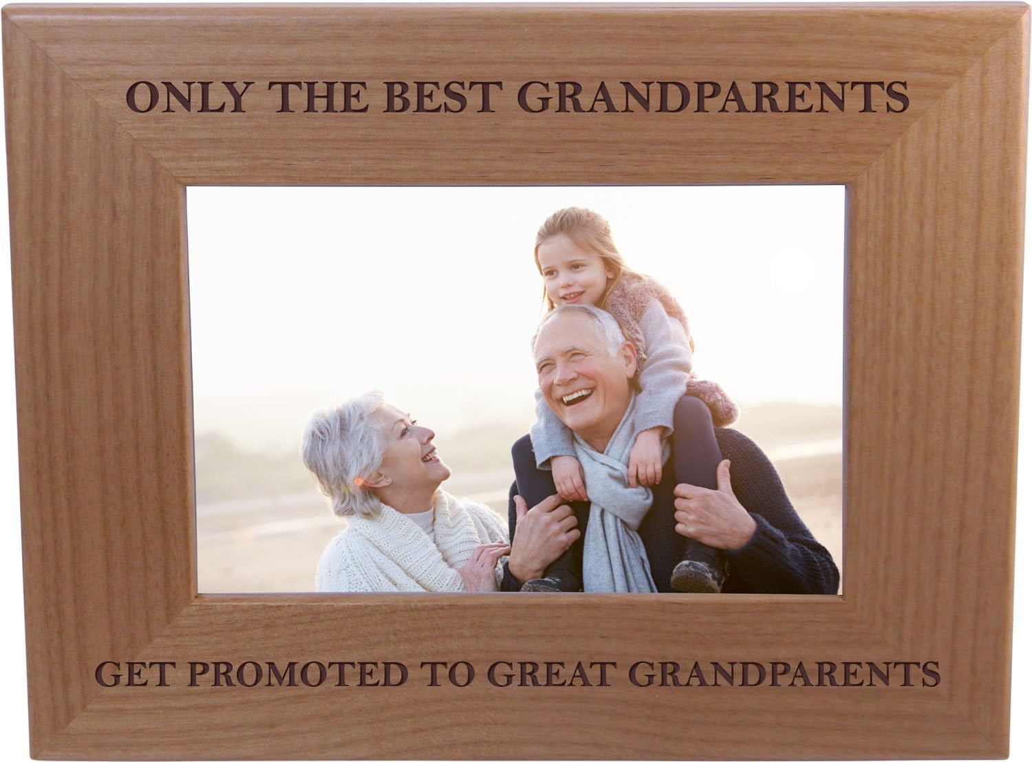 CustomGiftsNow Only The Best Grandparents Get Promoted to Great Grandparents - Wood Picture Frame Holds 4x6 Inch Photo - Great Christmas, Father's Day, for Parents (4x6-inch Horizontal)