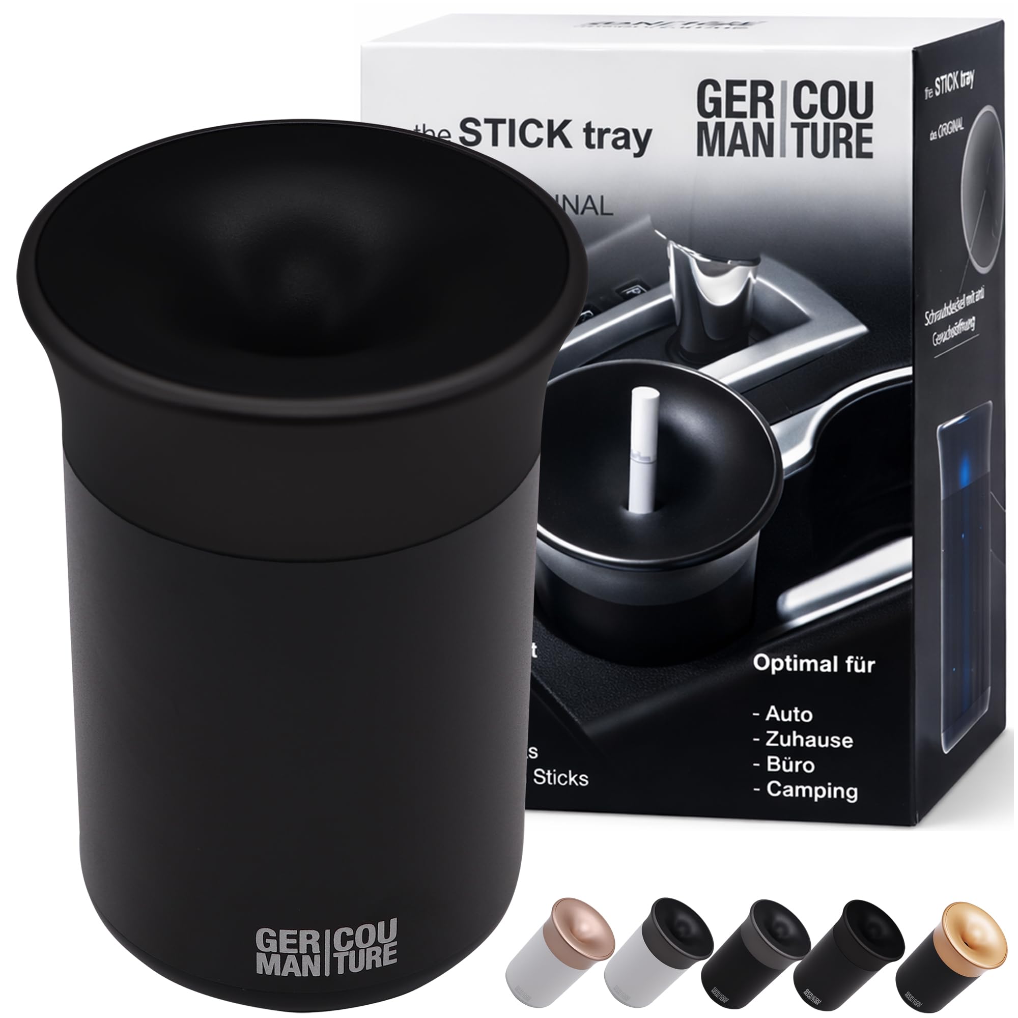 GC German Couture Embroidery Cup Car Ashtray Compatible with IQOS Iluma Prime Terea Sticks and Heets Sticks + Glo Hyper Pro Air Neo Sticks Accessories, Black/Black