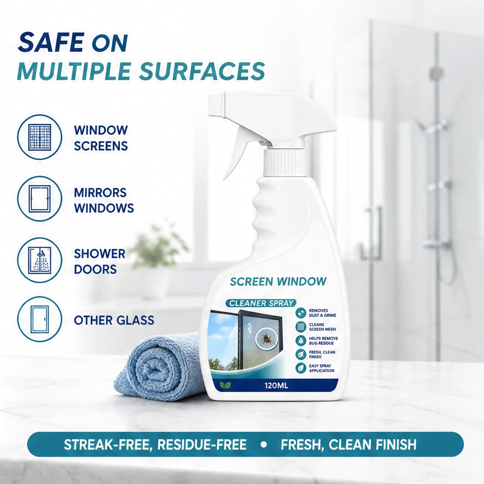 2026 New Window Screen & Mesh Cleaner Spray – Easy Spray & Wipe Mesh Cleaner dla lepszej widoczności | Nie wymaga zdalnego sterowania ekranem, wielofunkcyjny środek do czyszczenia okien (5 szt.)