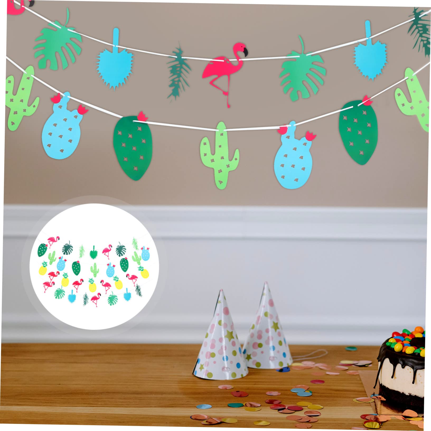 Toyvian Guirnalda De Decoración Hawaiana Diseño De Flamencos y Frutas Banderines Coloridos Para Fiesta Tropical Para Cumpleaños y Celebraciones Familia