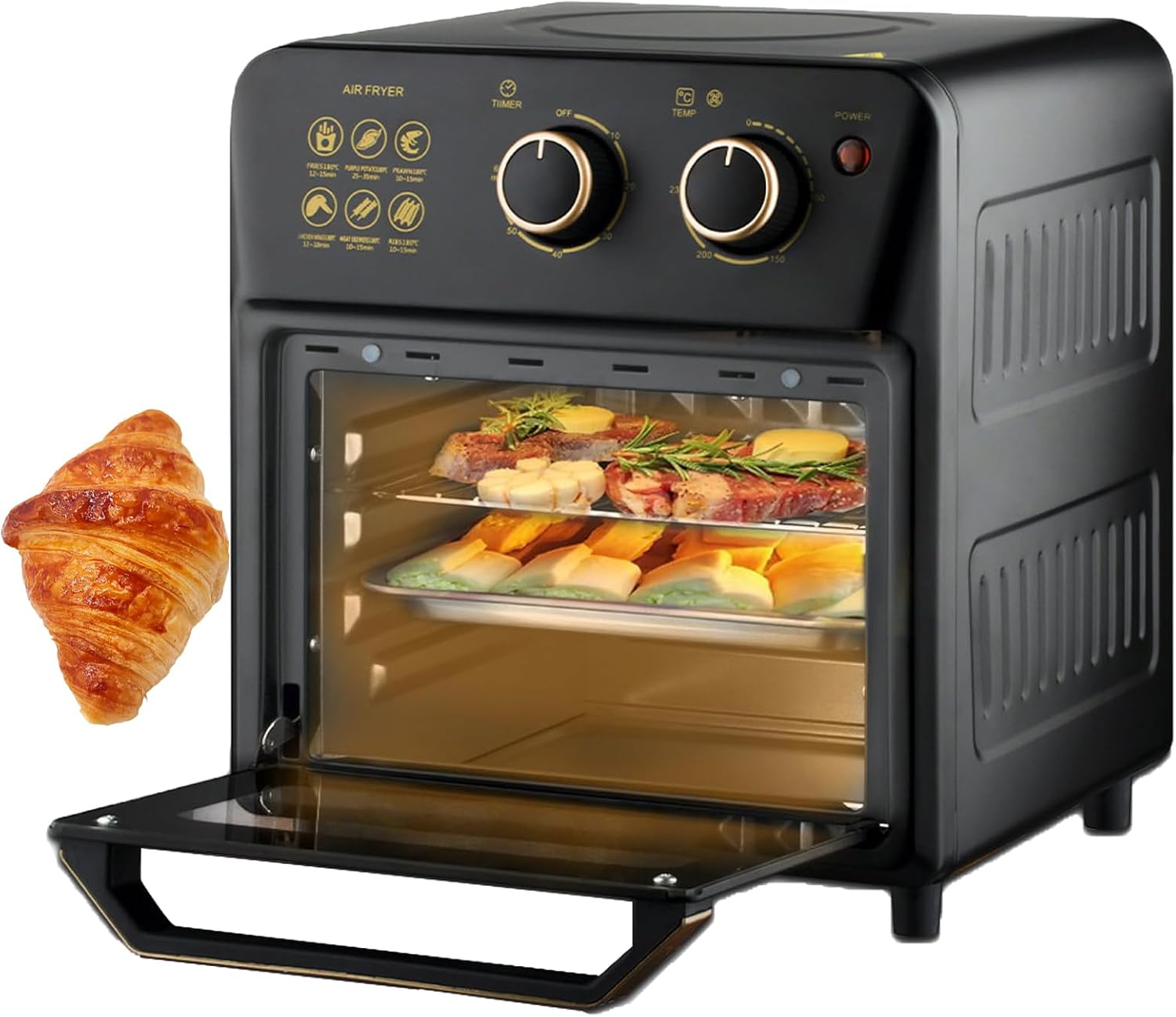 14L Air Fryer Oven with Visible Window – Compact Multifunctional Electric Oven, Automatic Smart Cooking for Baking, Roasting black