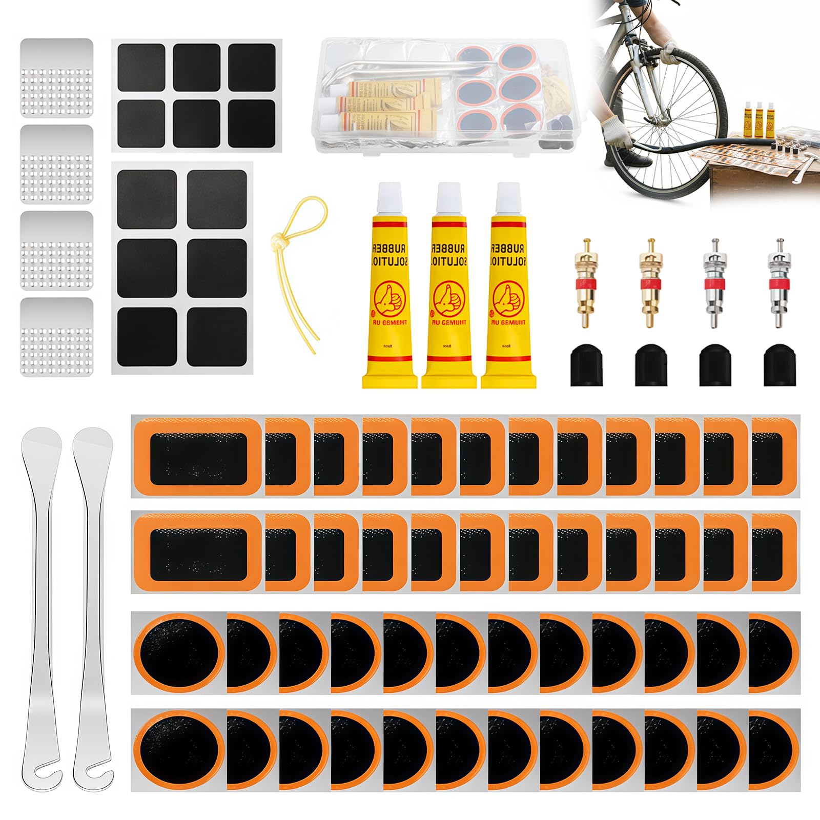 AONAT 79 PCS Bike Tyre Puncture Repair Kit with 48 PCS Self-Adhesive Patches, Glue, Tyre Levers, Portable Storage Case for Road, Mountain, Commuter Bikes & Motorcycles