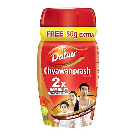 Dabur Chyawanprash - 550g (500g + 50g Free)| 3X Immunity Action | With 40+ Ayurvedic Herbs | Helps Build Strength & Stamina | Builds Overall Health