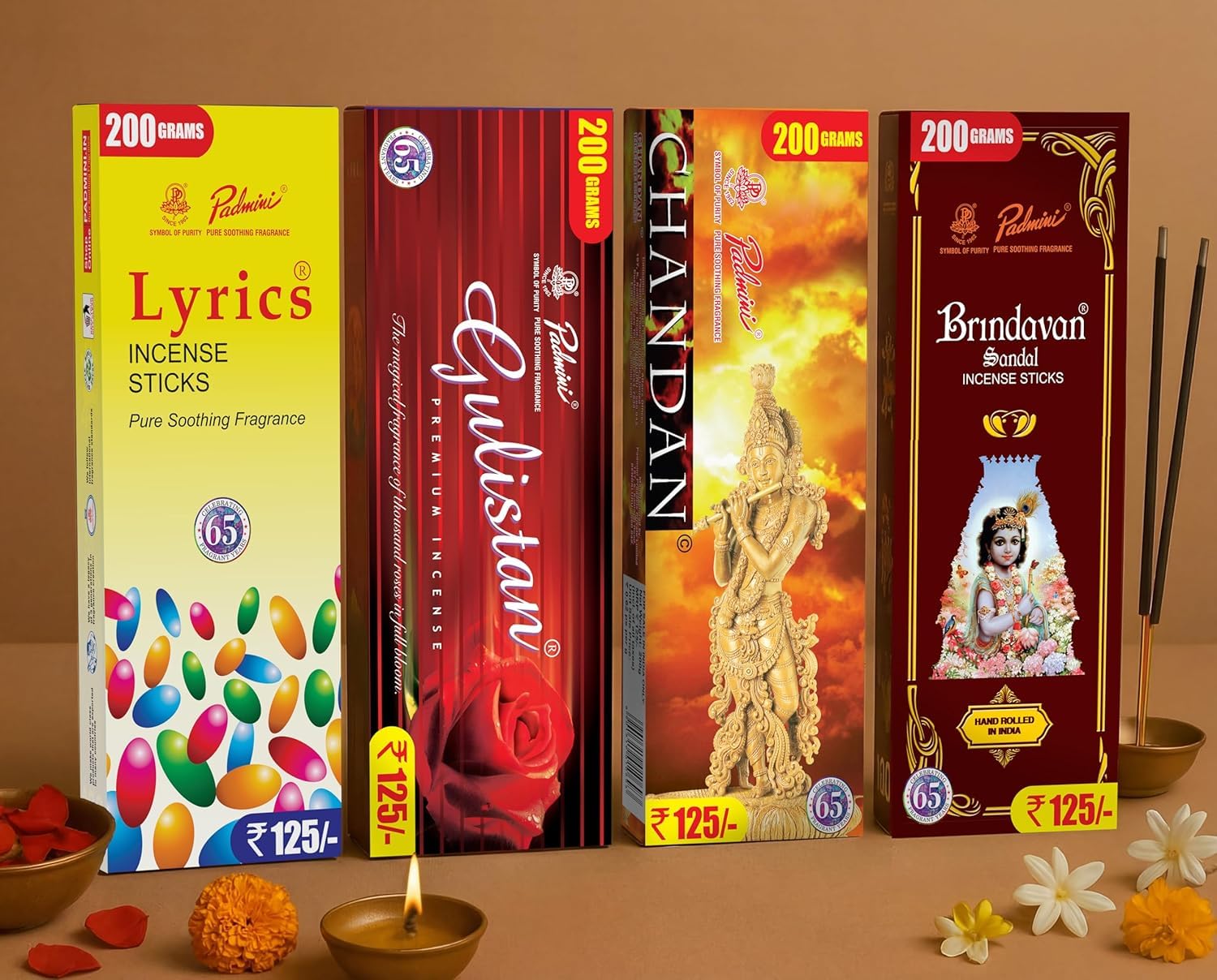 Padmini Classic Agarbatti Combo – Choose Any 3 | Gulistan, Brindavan, Lyrics, Chandan | 200 Grams | (Variation) | Pack of 3-image-36