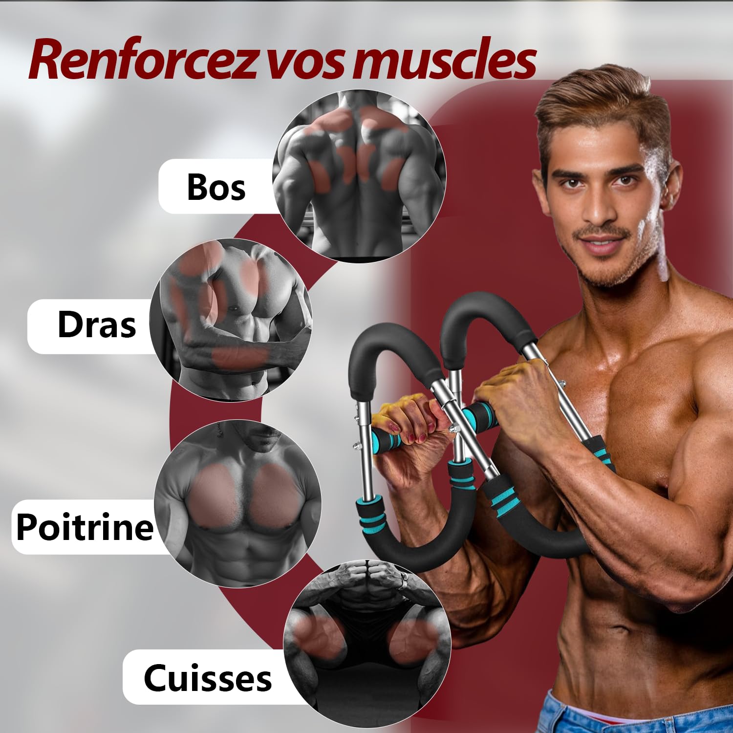 Entraîneur de Bras Power Twist, Équipement d'entraînement pour la Poitrine, Renforcement de l'avant-bras Réglable, Appareil de Fitness Portable, Cadeaux pour Hommes, Femmes, Pères, Frères et Maris