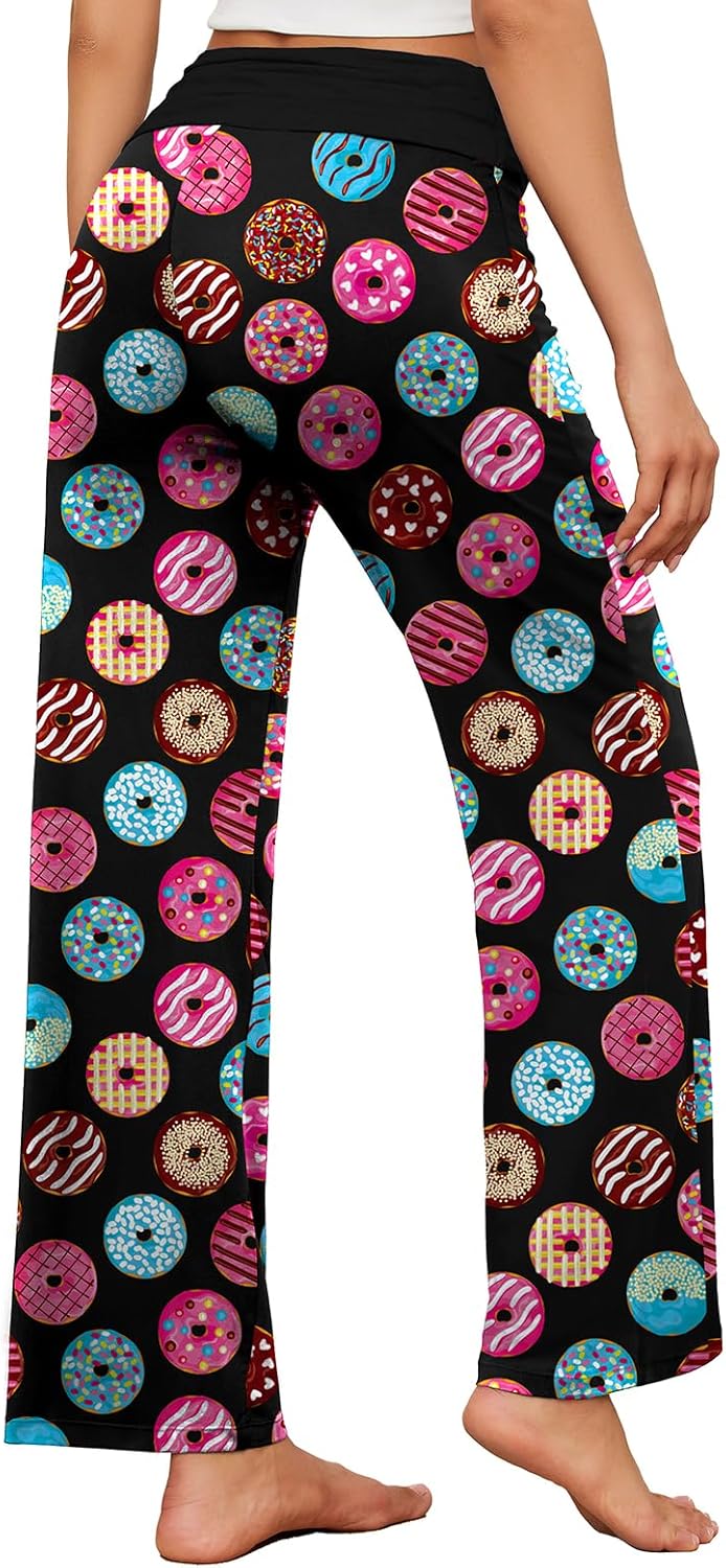 Gracyoga Women's Comfy Pajama Pants Wide Leg Lounge Palazzo Yoga Pants Stretch Casual Floral Print Fold Waist Pants - Image 4