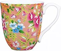 Vista 8 de Taza floral de porcelana de hueso de 14 onzas, taza de café floral para mujeres y hombres, taza de té de café de porcelana de hueso con asa cómoda