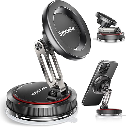 Miniatura 12 de SYNCWIRE para soporte de coche MagSafe [3-Axis] Gel adhesivo nano + ventosa magnética fuerte con soporte para teléfono para salpicadero y
