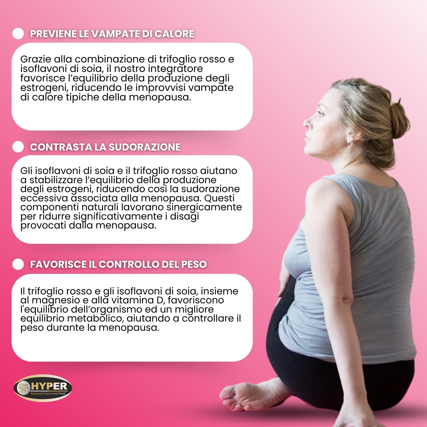 Hyper Integratore Menopausa 3x100 Compresse - Dona Equilibrio degli Estrogeni e Riduce i Sintomi come le Vampate, Sudorazione e Stanchezza - con Trifoglio Rosso, Isoflavoni, Magnesio e Vitamina D