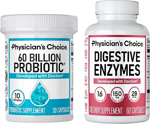 Physician's CHOICE - Paquete óptimo de salud intestinal 60 mil millones de probióticos + enzimas digestivas para comodidad digestiva y apoyo
