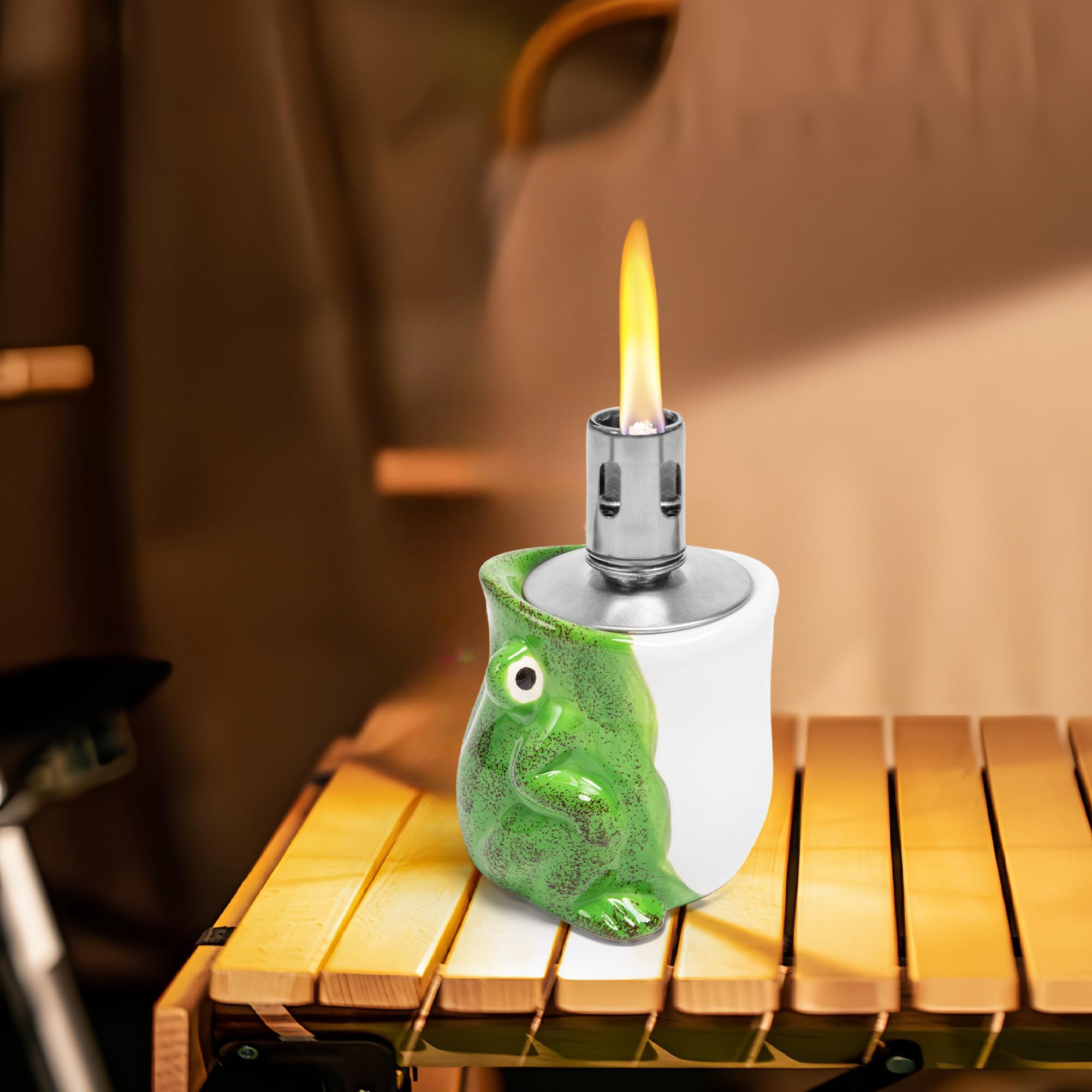 Defined Deco 20 Oz Tabletop Torch for Decor, Fiberglass Wick with Ceramics Frog Body and Fuel Flame Light Tabletop Torch Lamp Burner, Outdoor Torch for Camping, Patio Parties, or Indoor