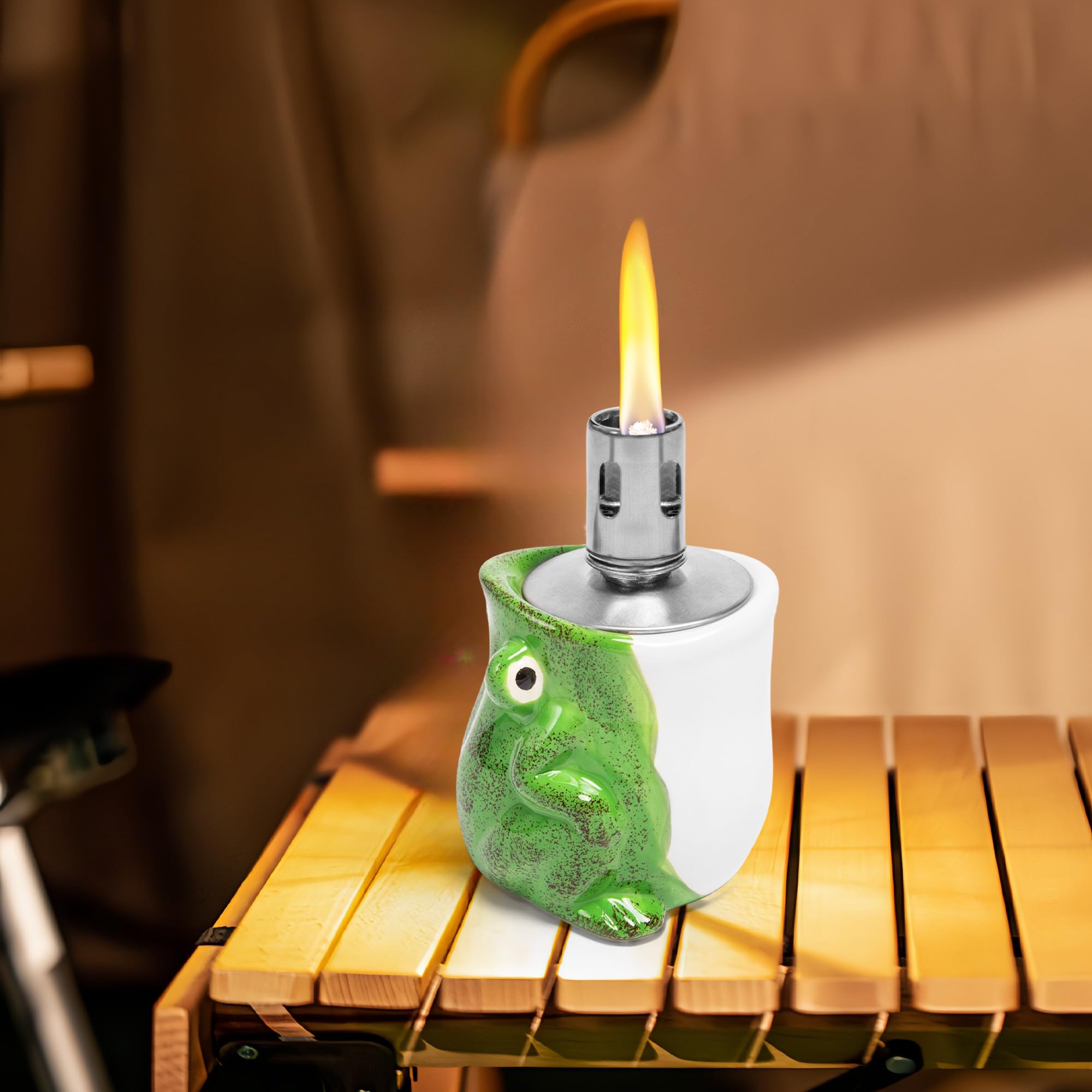 Defined Deco 20 Oz Tabletop Torch for Decor, Fiberglass Wick with Ceramics Frog Body and Fuel Flame Light Tabletop Torch Lamp Burner, Outdoor Torch for Camping, Patio Parties, or Indoor