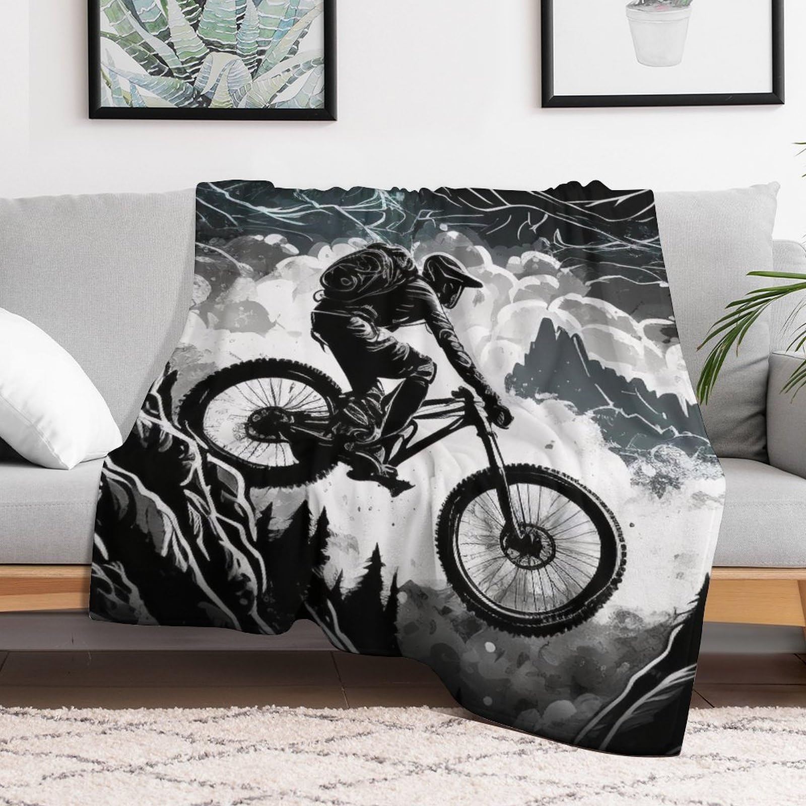 Vélo de Montagne Plaid Couverture Polaire, Couverture en Flannel Épaisse Douce Et Confortable pour Lit Moelleux Et Chaud pour Canapé Ou Lit （150×200cm）