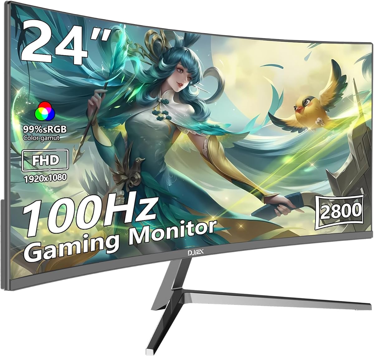 DJiEX 24 inch Curved Monitor FHD 1920x1080p 100Hz Refresh Rate 16:9 Aspect Ratio Ergonomic Tilt Home Office Gaming Monitor Sync Visual Experience for Work & Play Support Wall Mount Install : Electronics