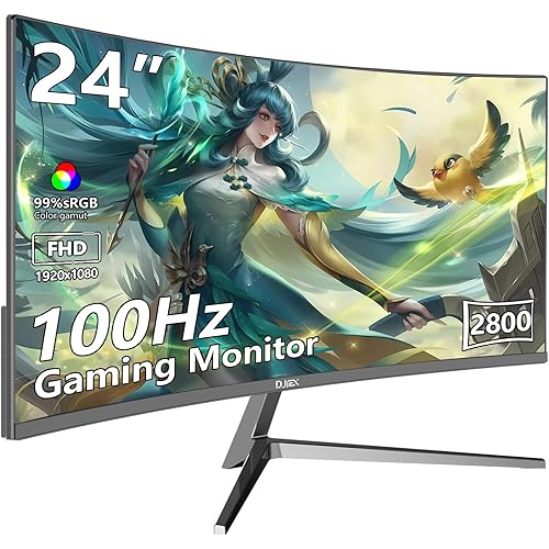 24 inch Curved Monitor FHD 1920x1080p 100Hz Refresh Rate 16:9 Aspect Ratio Ergonomic Tilt Home Office Gaming Monitor Sync Visual Experience for Work & Play Support Wall Mount Install
