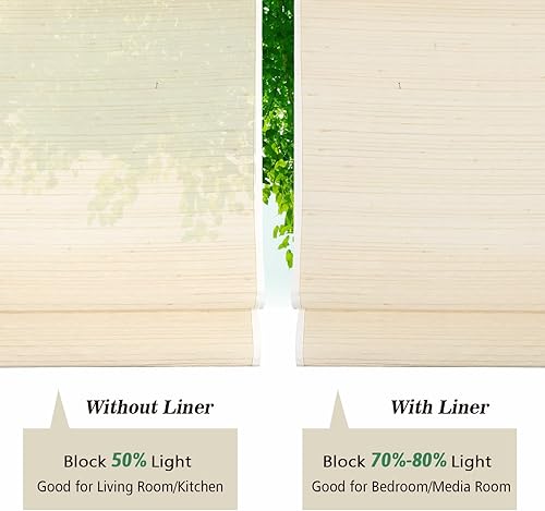 Vista 30 de Yin Yang Persianas romanas de bambú opacas sin cables, elegantes persianas romanas de madera tejida natural con salvia, persianas romanas de bambú