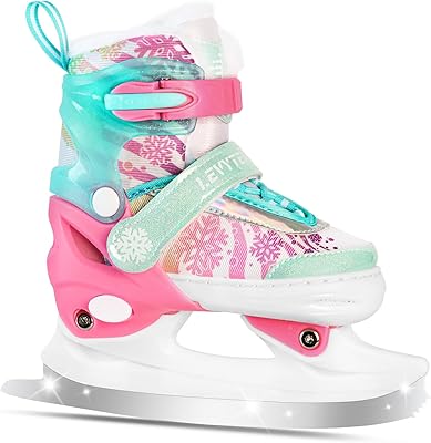 Kids Adjustable Ice Skates for Girls Boys, 4 Size Expandable Hockey Skates with Triple Safety Straps, Warm Lining & Stainless Steel Blades