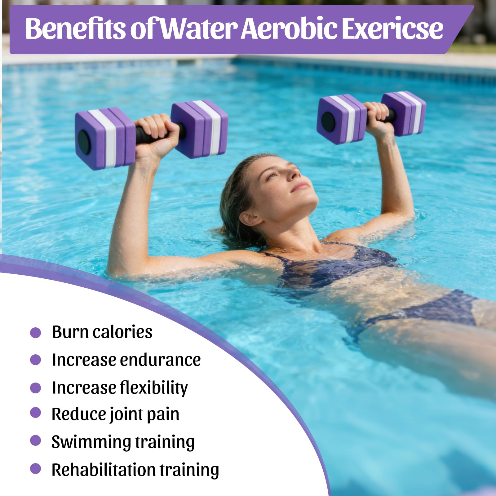 VAlinks Paquete de 2 mancuernas de ejercicio acuático, mancuernas de natación de espuma EVA de alta densidad para piscina, equipo de ejercicio acuático