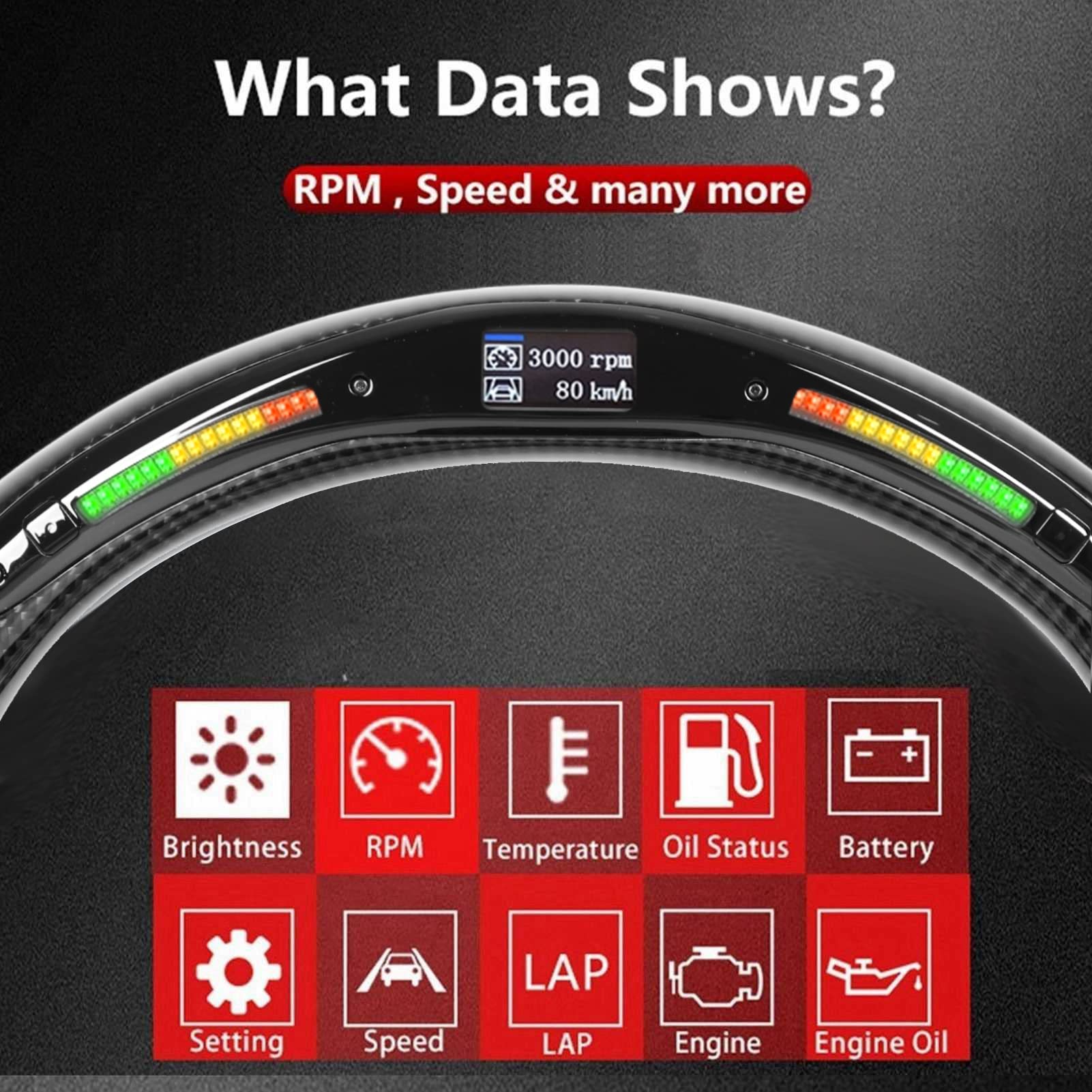 Volante in Carbonio a Forma di D, Sostituzioni del Volante da Corsa Universale, Volante Professionale a Fondo Piatto con Indicatore di Spostamento a LED, Display Dati Dinamici