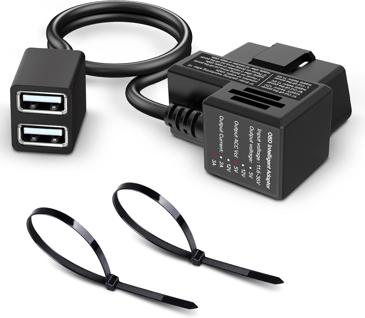 OBD Constant Power Cable for Garmin Dash Cam，OBD-II Adapter Cable with Dual USB Ports,24 Hours Surveillance/Acc Mode with Low Voltage Protection 11.6-36V to 5V 3A，Compatible Garmin DashCam 46 47 56etc