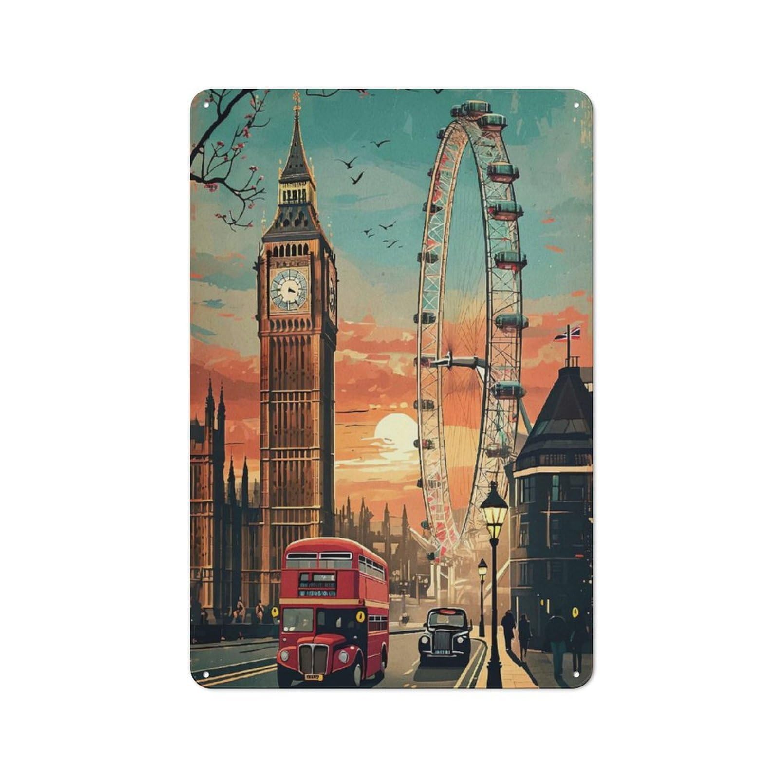 Junmoney London Cityscape Big Ben Eye Rustic Metal Wall Sign 30X20cm Featuring For Pub Or Café, For Vintage Wall Decor Fans, For Metal Sign Collectors