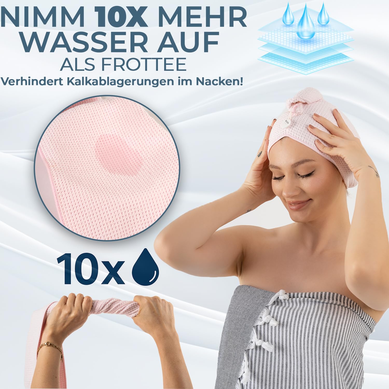 Silva – Toallas para el Pelo de Microfibra – Secado Rápido & Anti-Encrespamiento – Rosa – Suaves, Ligeras & Súper Absorbentes – Turbante Ideal para Cabello Largo – Pack de 2