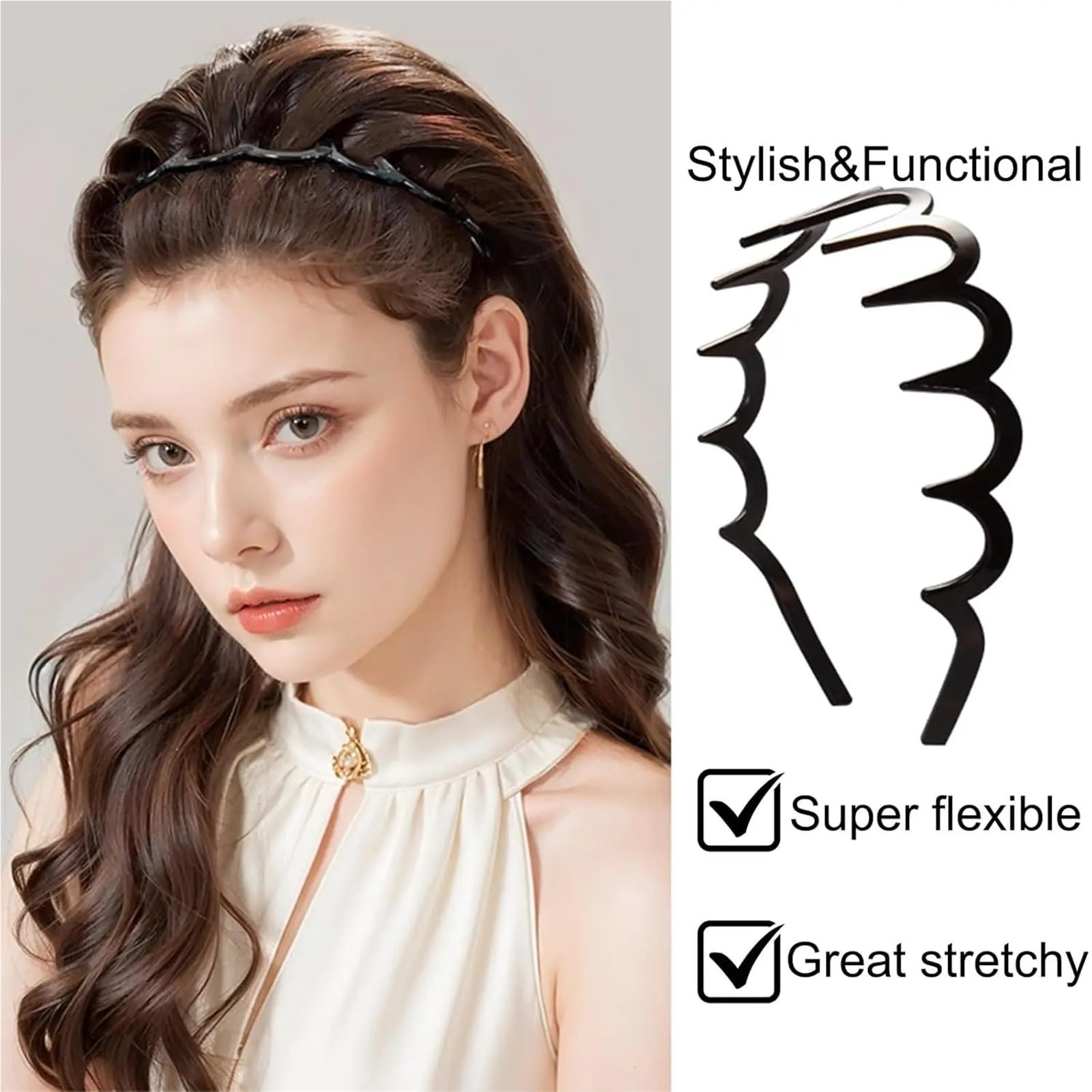 Fascia per capelli a zigzag 6 pezzi di fasce for capelli a zig zag set di plastica for capelli fascia for capelli pettine accessori for donna uomo per sport(Black)