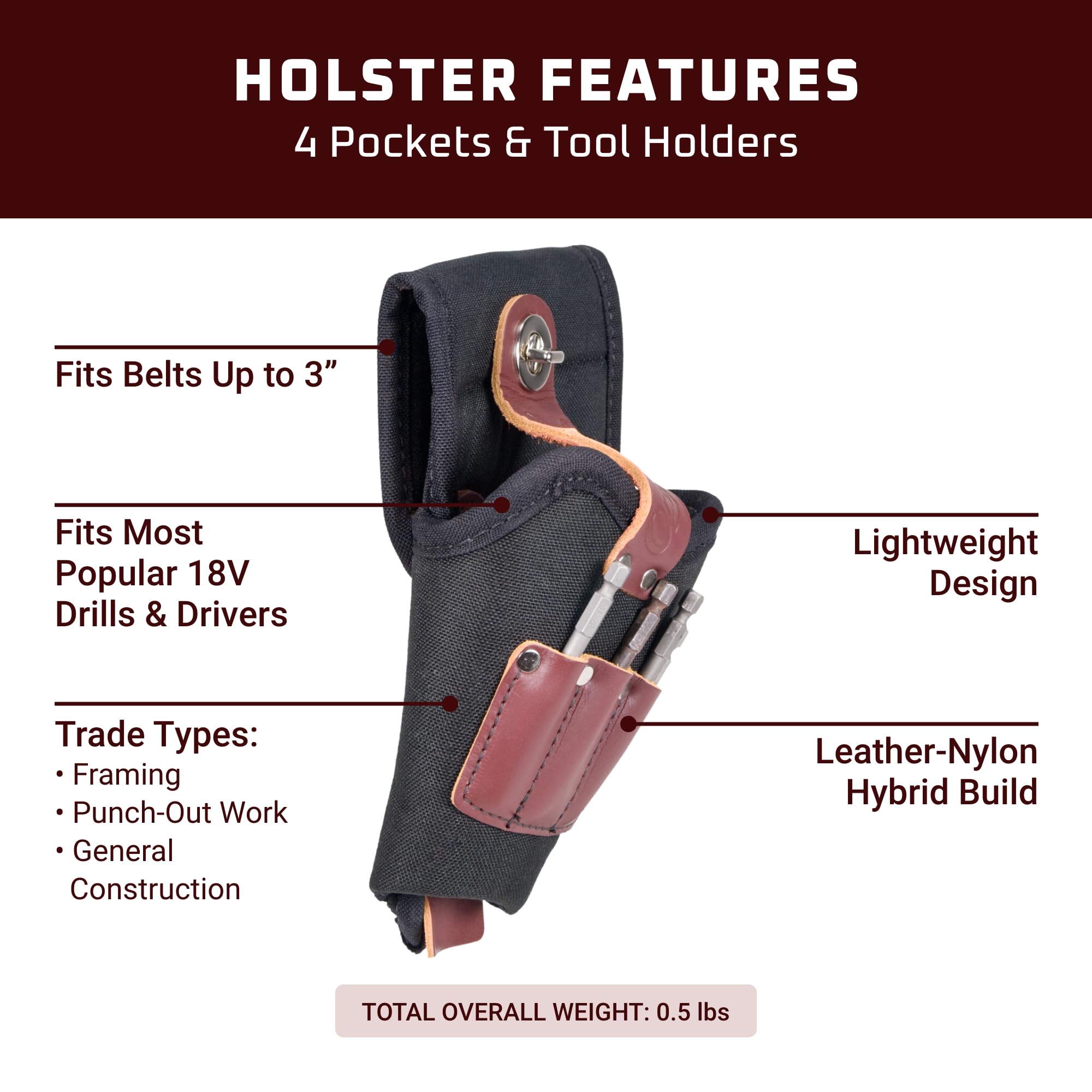 Occidental Leather 8567 cinturón desgastado funda para taladro (diestros)