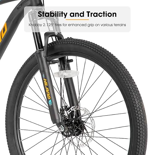 Miniatura 4 de HILAND - Bicicleta de montaña para hombre y mujer, bicicleta de montaña de 26 pulgadas y 21 velocidades con freno de disco dual, horquilla de