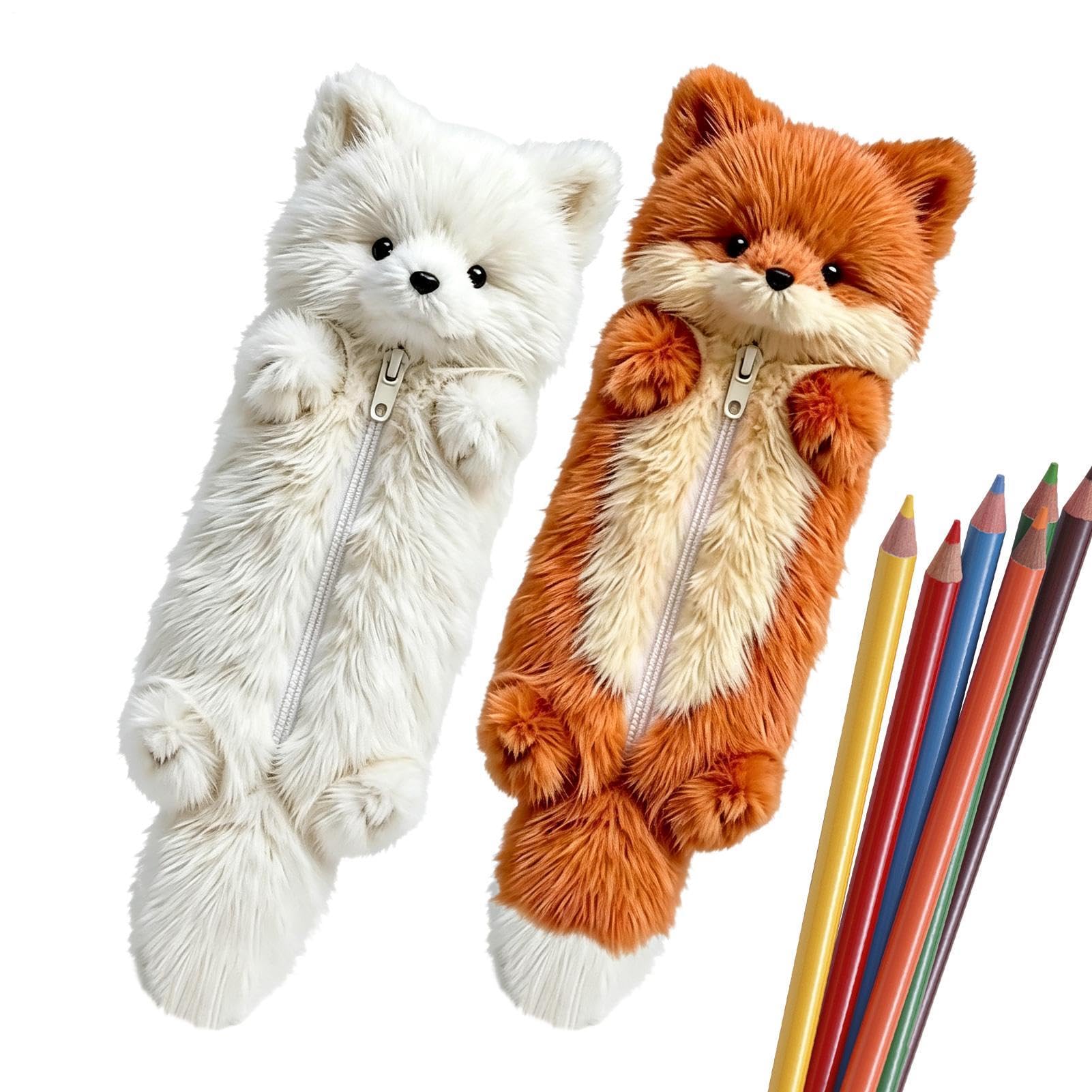 MFYOUPK 2pcs Plush Pencil Case, Cute Animal Pencil Bag with Zipper