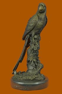 Handcrafted Brazilian Parrot Bronze Sculpture on Black Marble Base Figure Decor