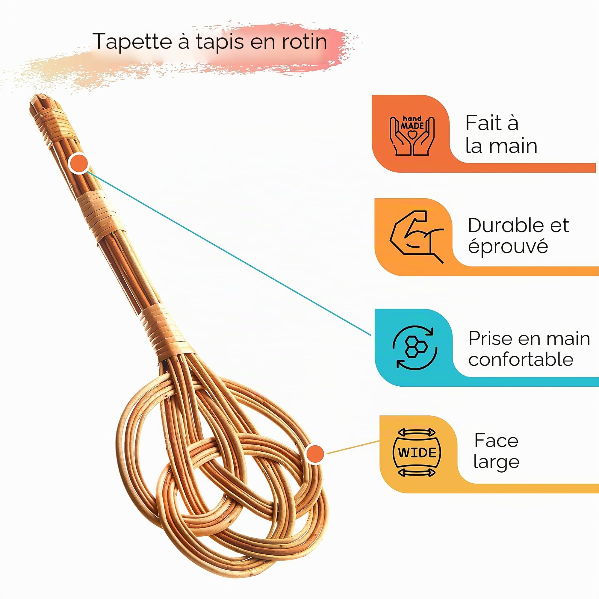 Batteur à tapis World of Nature durable et fabriqué à la main - Indispensable pour les propriétaires d'animaux domestiques