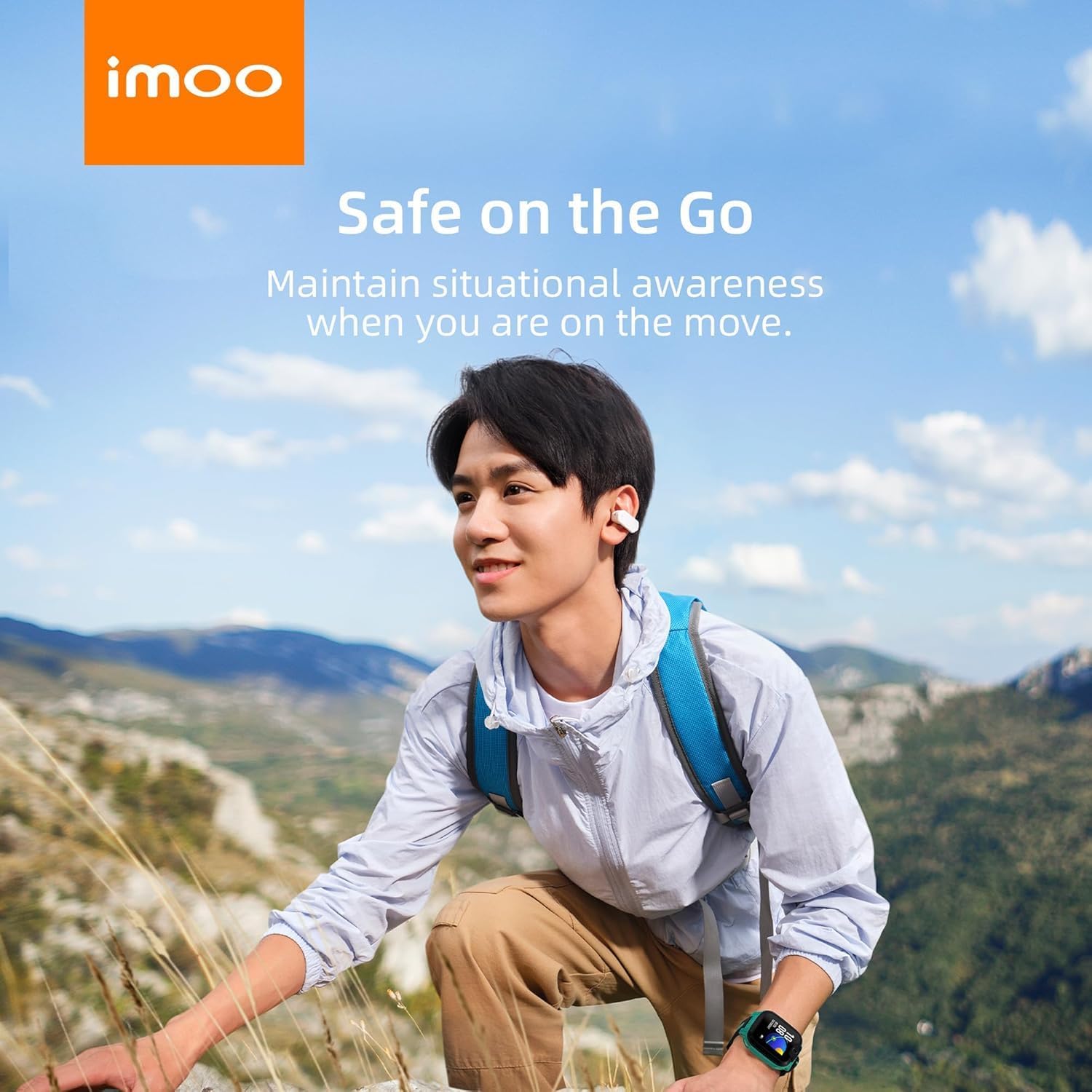 imoo E5 Open Earbuds, Wireless Headset Mic Noise Cancelling, Bluetooth Sports Earphones, Clip on Earbuds for Comfort, Up to 30 Hours of Battery Life(White)