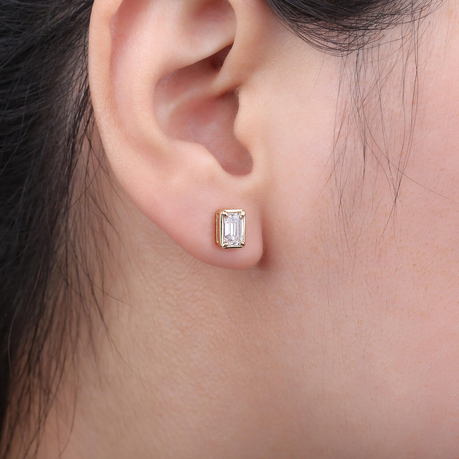 JewelryPalace Smaragdschliff 1ct Moissanite Solitär Ohrstecker Silber 925 Damen, Braut Schmuck Set, Ohrringe Silber Mädchen Edelstein,Ohrstecker Silber mit Stein Geschenk Frauen Rosegold Gold