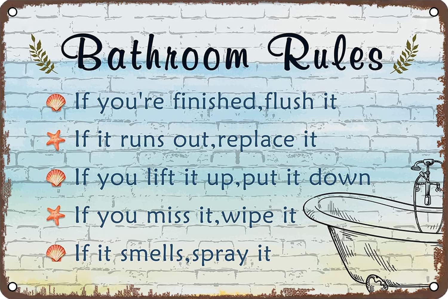Kisoyo Women's Bathroom Rules Wall Decor Metal Tin Signs Poster Retro Wall Decor For Home Bathroom Garden Man Cave Bars Restaurants Cafes Office Store Sign Gift For Men 8X12 Inch Plaque Tin Sign