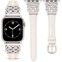 TOYOUTHS Compatible with Apple Watch Bands Women 38/40/41/42mm Dressy Slim Thin Leather Strap with Celtic Knot Interlock Buckle Bracelet for iWatch Series 11 10 9 8 7 6 5 4 SE 3 2 1, Beige/Starlight