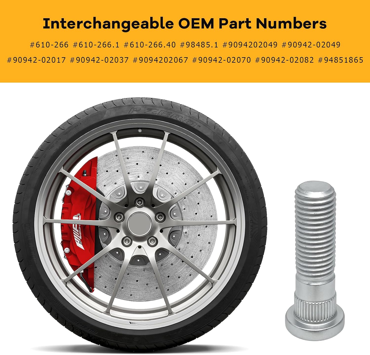 10 PCS Car Wheel Studs, 46mm Long & M12x1.5 Alloy Steel Auto Wheel Lug Bolts Replacement, #610-266 90942-02049 Tire Studs for IS350 Highlander Prizm, Car Accessories