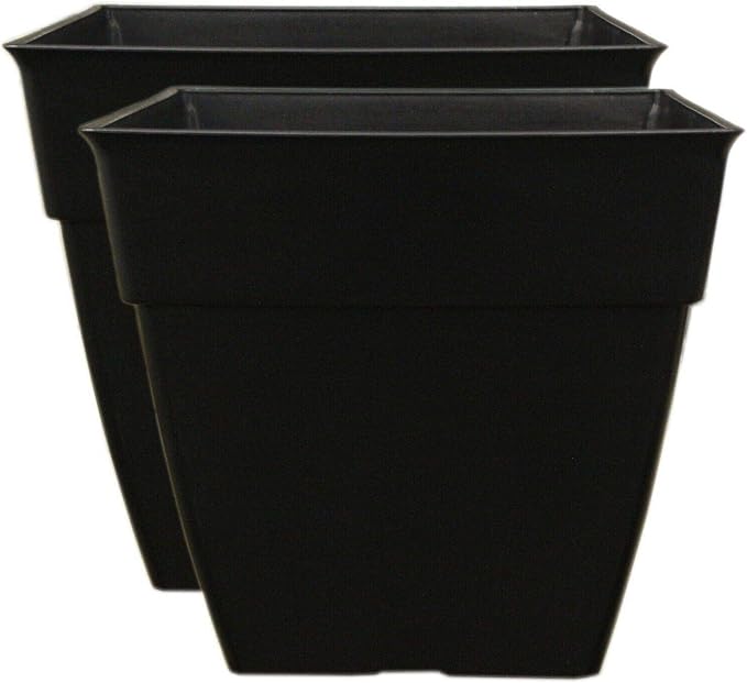 Muddy Hands 2 x 26 Litre Black Large Plant Pots Square Tall Plastic