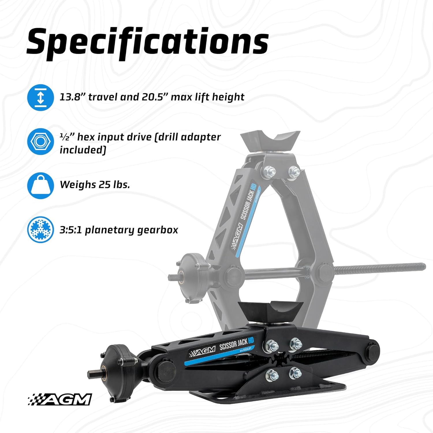 AGM Heavy Duty Scissor Jack HD for Trucks, Vans & Trailers - 7000lbs Capacity, 20.5" Lift Height, 1/2" Hex Drive, Portable Scissor Jack with VersaLift Interchangeable Heads, Drill Adapter & Carry Bag