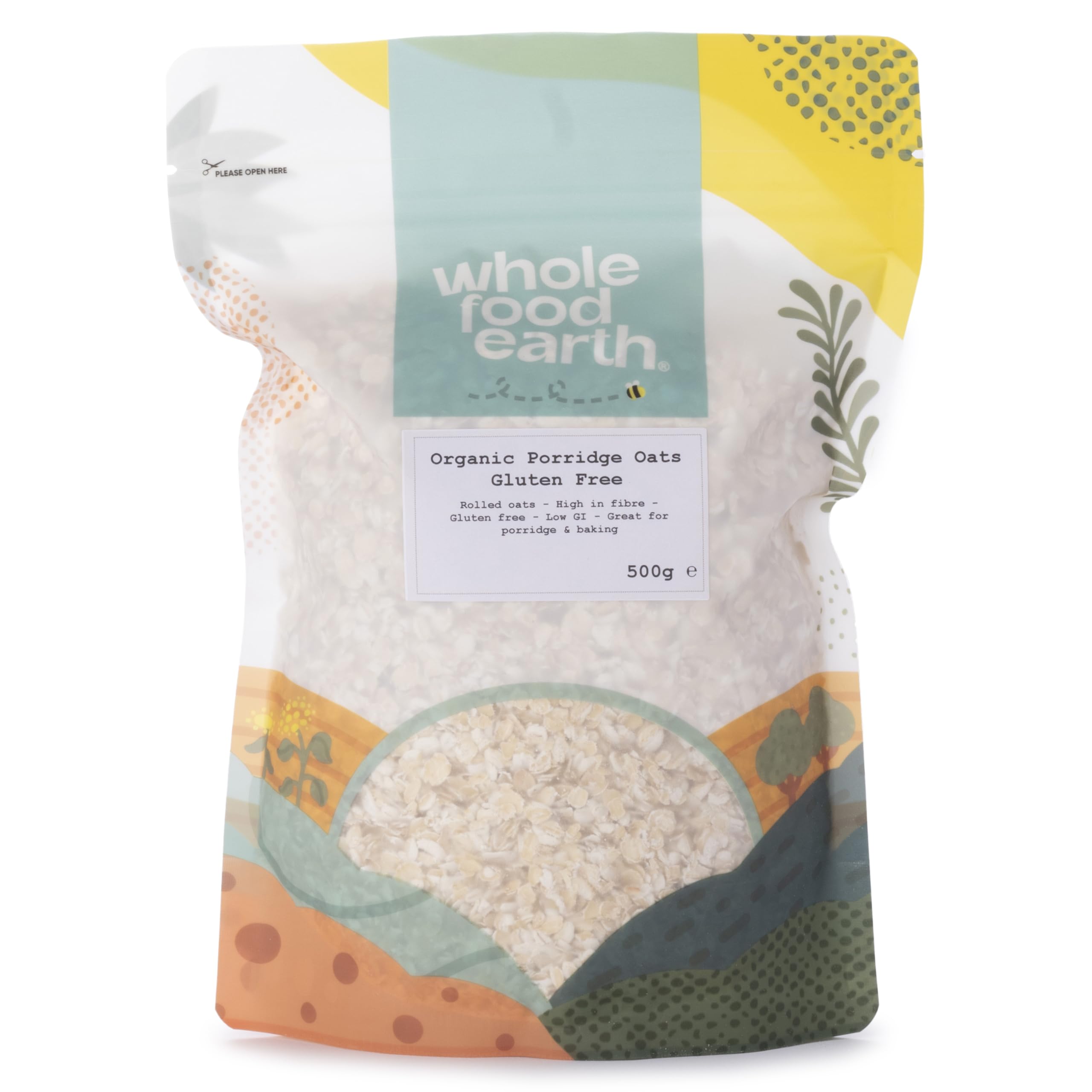 Wholefood Earth Organic Gluten Free Porridge Oats – 500g | GMO Free | Vegan | High Fibre | Certified Organic