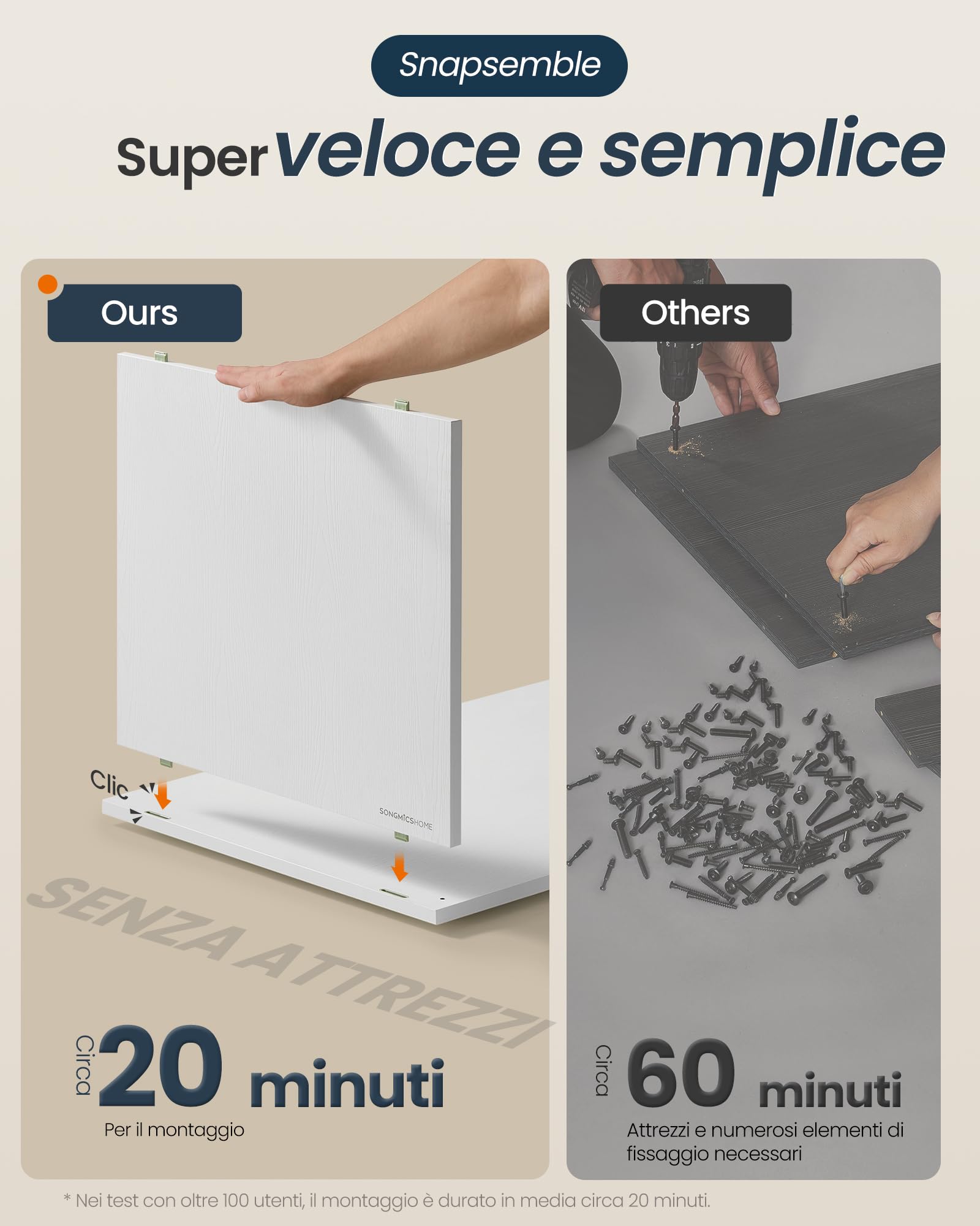 SONGMICS HOME Scarpiera con 2 Ante a Ribalta, Snapsemble Montaggio Rapido, Mobile Porta Scarpe Stretto, Divisori Regolabili, Moderna, Bianco Neve LBC228WE01